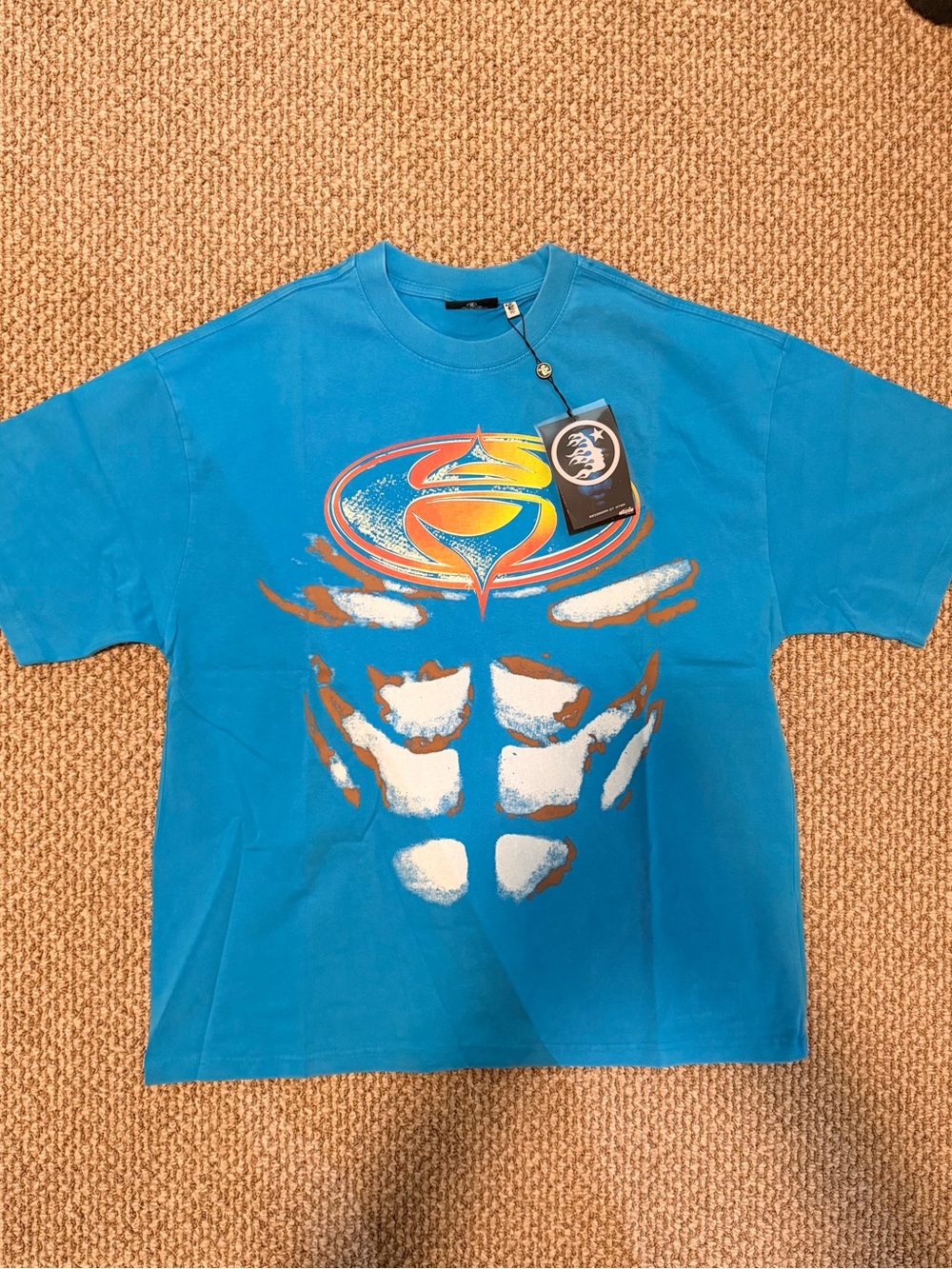 Blue Short Sleeve Graphic Tee with Muscle Print